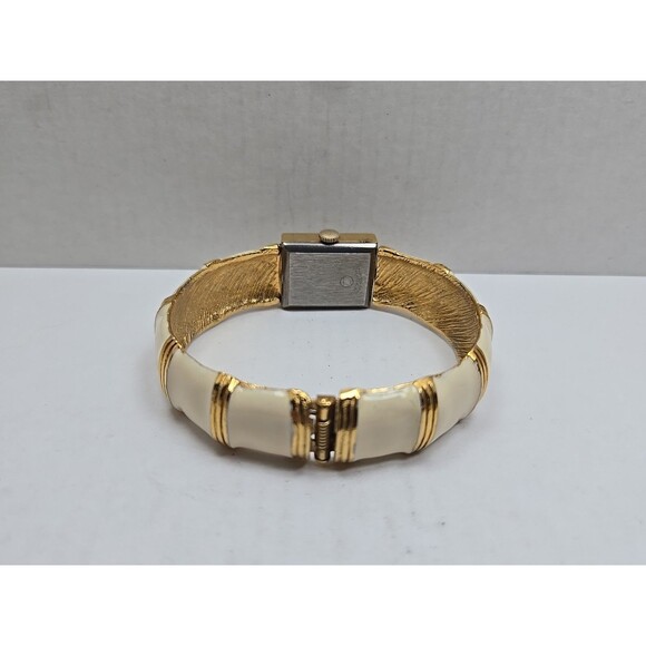 Vintage Lausanne Quartz Rectangle Gold Tone Bangle Cuff Watch New Battery Womens main image 11